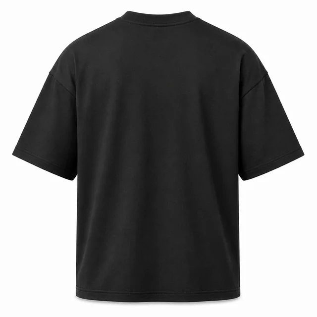 Back view of a charcoal oversized crew-neck T-shirt